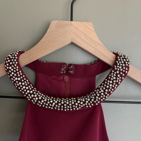 Lulu's‎ Comely Beaded Burgundy Dress Size Small Red Purple Embellished High Neck - Picture 6 of 16